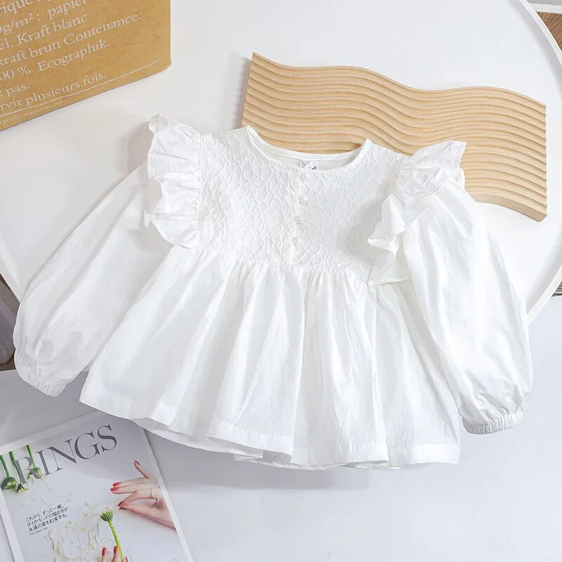 Tricouri pentru fetițe Topuri Bluză cu mânecă lungă din dantelă coreeană Îmbrăcăminte pentru copii primăvară toamnă Cămăși cu fundul fetiței pentru copii 1-6 ani