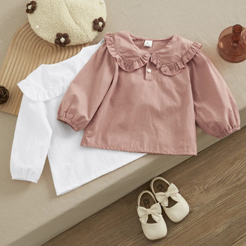 VISgogo Toddler Παιδικά κορίτσια Γλυκές μπλούζες καρό/μονόχρωμο γιακά κούκλα Μακρυμάνικα πουκάμισα Άνοιξη φθινόπωρο μόδας casual μπλουζάκια