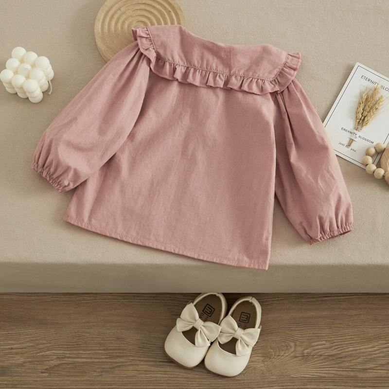 VISgogo Mala djeca Djevojčice Slatke bluze Karirane/jednobojne ovratnike za lutke Košulje dugih rukava Proljeće Jesen Moda Ležerne majice