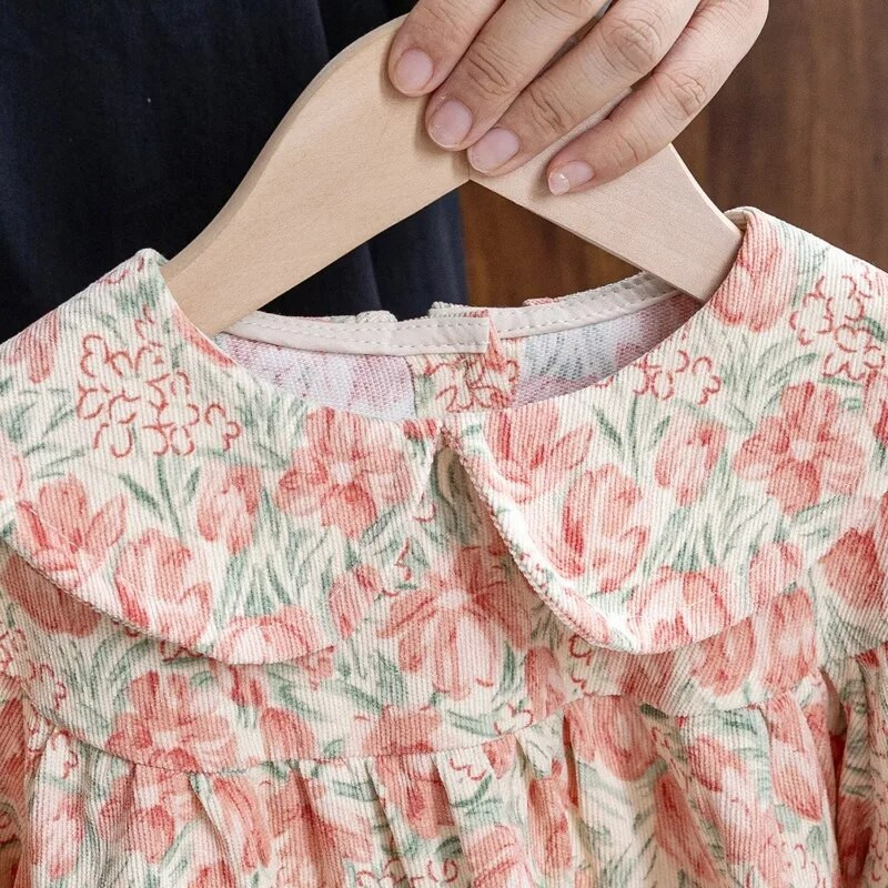 2023 Coreea Bebeluși Fetițe Haine de toamnă Bluză minunată cu flori pentru fete Bluză Floral Lolita Bluză pentru copii Cămăși cu rever perlat