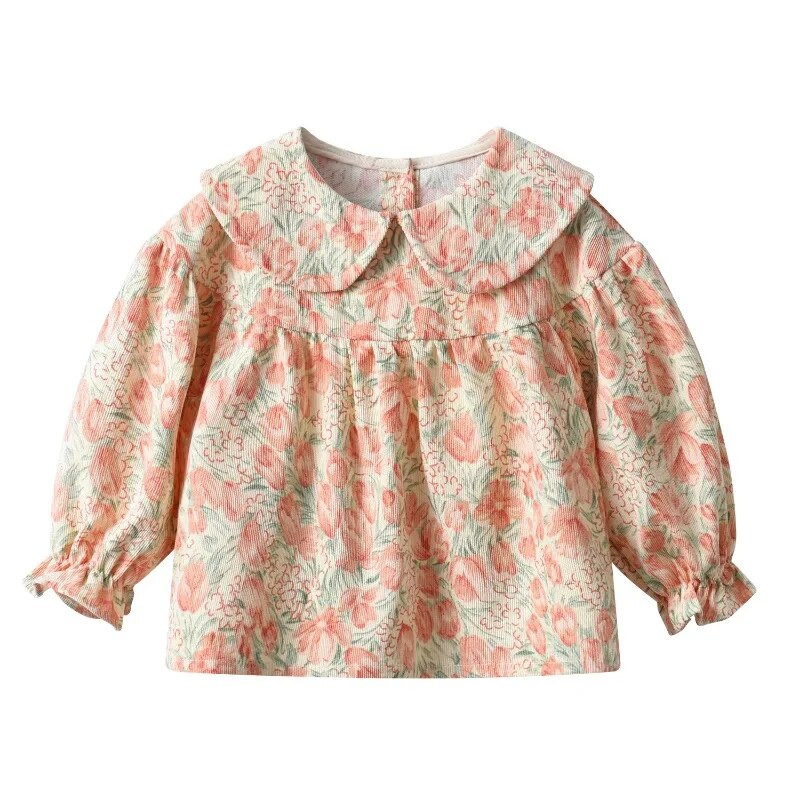 2023 Coreea Bebeluși Fetițe Haine de toamnă Bluză minunată cu flori pentru fete Bluză Floral Lolita Bluză pentru copii Cămăși cu rever perlat