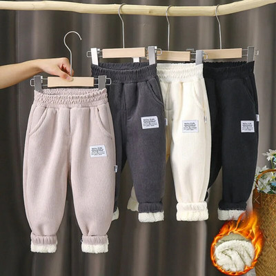 Нови зимни дебели панталони за момчета Деца плюс кадифени топли панталони Детски подплатени памучни дълги панталони Есенни ежедневни спортни панталони 2-12 години