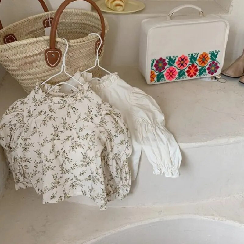 Cămașă din bumbac pentru fetiță la modă, cu mâneci bufante, bluze cu mânecă lungă, toamnă, primăvară, pentru bebeluși, 1-7 ani