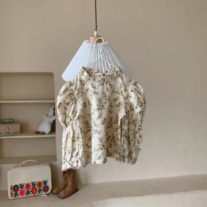 Cămașă din bumbac pentru fetiță la modă, cu mâneci bufante, bluze cu mânecă lungă, toamnă, primăvară, pentru bebeluși, 1-7 ani