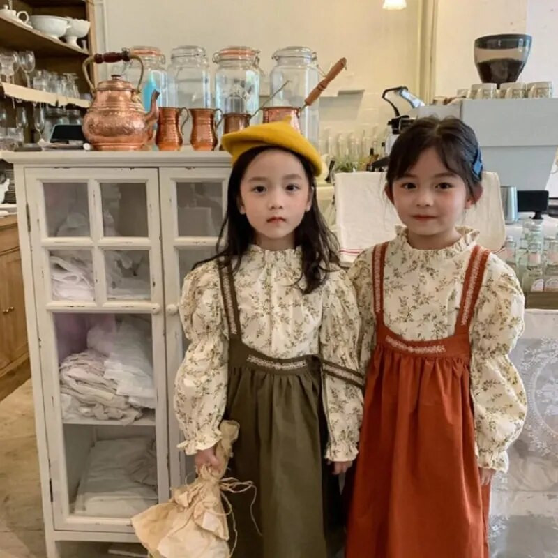 Cămașă din bumbac pentru fetiță la modă, cu mâneci bufante, bluze cu mânecă lungă, toamnă, primăvară, pentru bebeluși, 1-7 ani