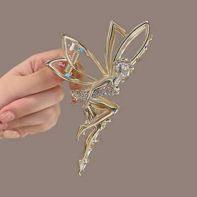 Clip de crab cu gheare de păr din metal pentru femei, strasuri strălucitoare, cristal, elf, agrafă, agrafă, coadă de cal, accesorii pentru păr, bijuterii