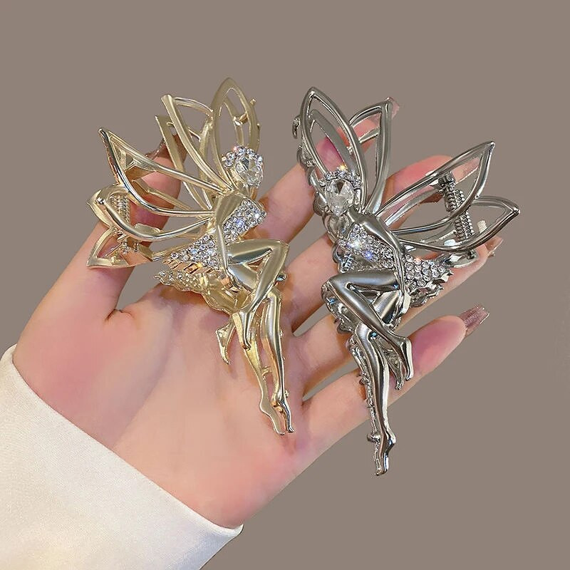 Clip de crab cu gheare de păr din metal pentru femei, strasuri strălucitoare, cristal, elf, agrafă, agrafă, coadă de cal, accesorii pentru păr, bijuterii