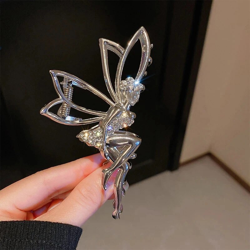 Clip de crab cu gheare de păr din metal pentru femei, strasuri strălucitoare, cristal, elf, agrafă, agrafă, coadă de cal, accesorii pentru păr, bijuterii