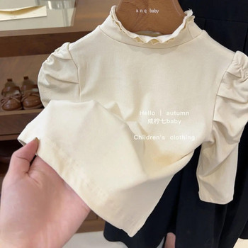 Тениска от чист памук за момичета, основна риза, пролет и есен, нова детска плетена тениска с дълъг ръкав, бебешко едноцветно горнище