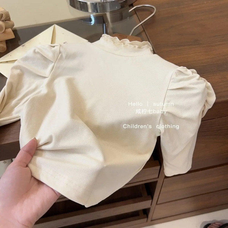 Lányok tiszta pamut póló alaping tavaszi és őszi új gyerek kötött hosszú ujjú póló baba egyszínű felső
