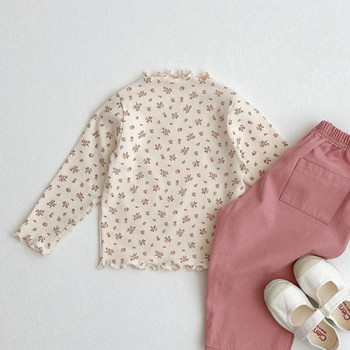 Φθινοπωρινό κοριτσάκι Μωρό Floral Dot Μακρυμάνικο πουκάμισο με κάτω μέρος Παιδικό με ραβδώσεις Λεπτό μπλουζάκι παιδικό βαμβακερό μασίφ λεπτό μπλουζάκι