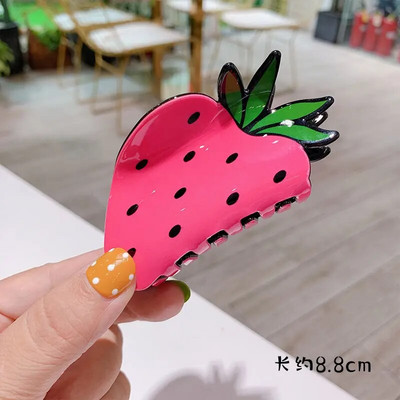 accesorii căpșuni, lucrat manual, în formă de fructe, clemă cu gheare mare, acetat, pepene verde, clemă pentru coadă de cal, femei, coreea, pentru coada de cal cu fructe.