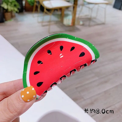 accesorii căpșuni, lucrat manual, în formă de fructe, clemă cu gheare mare, acetat, pepene verde, clemă pentru coadă de cal, femei, coreea, pentru coada de cal cu fructe.