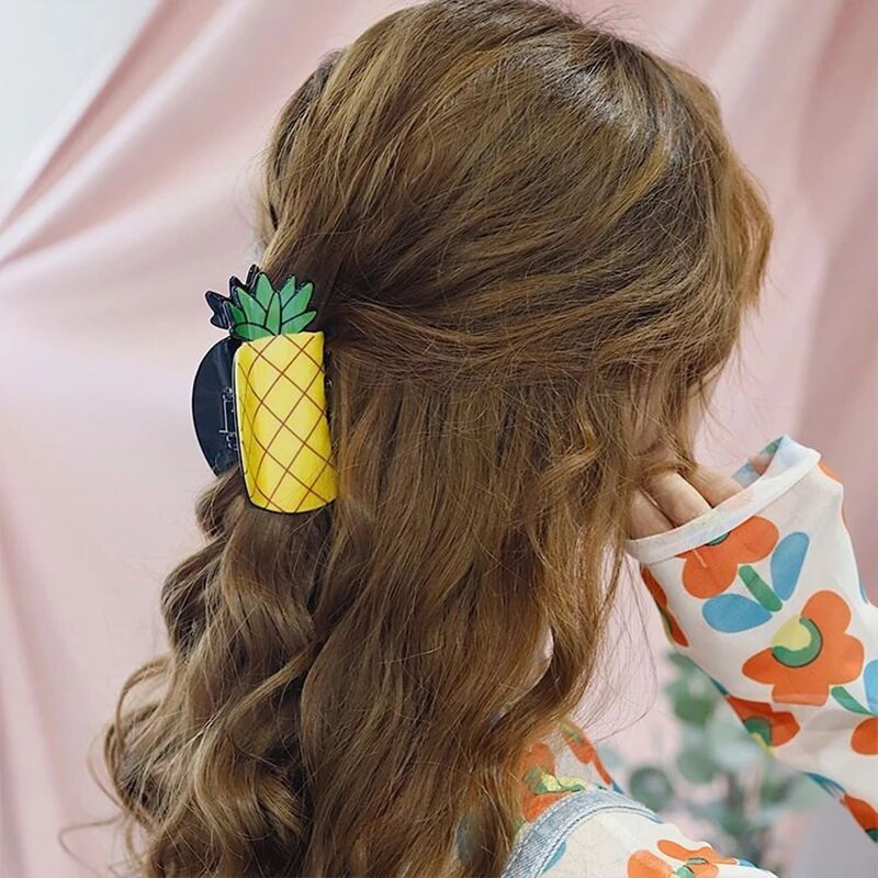 accesorii căpșuni, lucrat manual, în formă de fructe, clemă cu gheare mare, acetat, pepene verde, clemă pentru coadă de cal, femei, coreea, pentru coada de cal cu fructe.