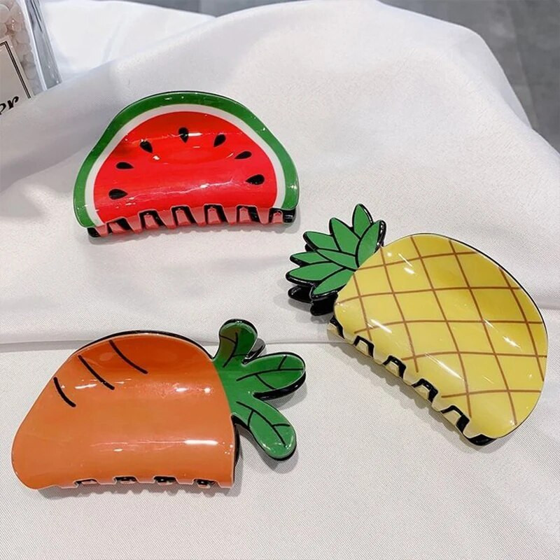 accesorii căpșuni, lucrat manual, în formă de fructe, clemă cu gheare mare, acetat, pepene verde, clemă pentru coadă de cal, femei, coreea, pentru coada de cal cu fructe.