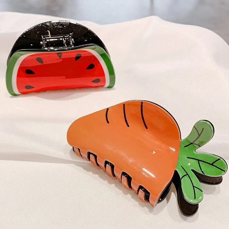 accesorii căpșuni, lucrat manual, în formă de fructe, clemă cu gheare mare, acetat, pepene verde, clemă pentru coadă de cal, femei, coreea, pentru coada de cal cu fructe.