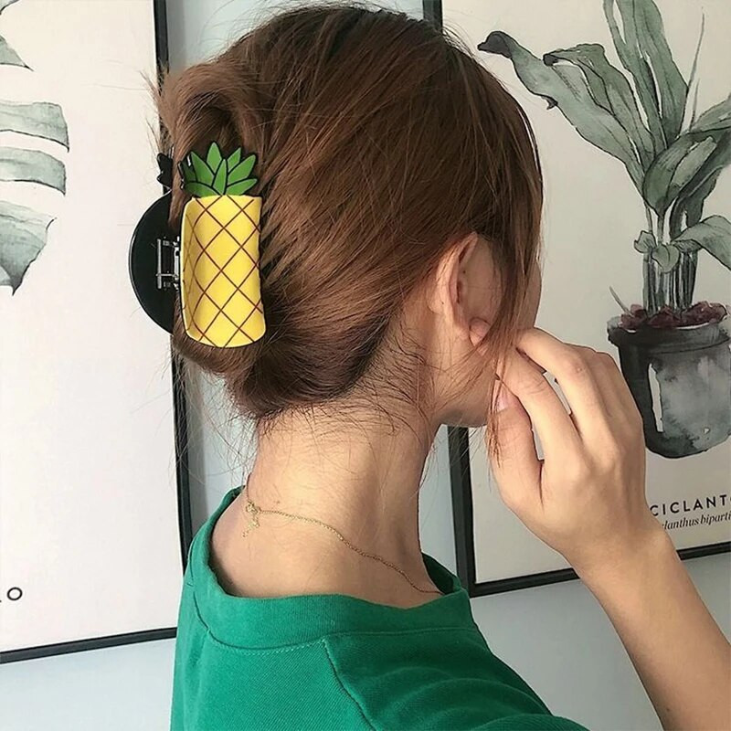 accesorii căpșuni, lucrat manual, în formă de fructe, clemă cu gheare mare, acetat, pepene verde, clemă pentru coadă de cal, femei, coreea, pentru coada de cal cu fructe.