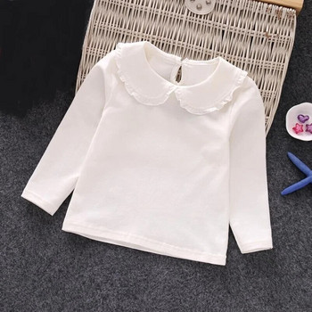 2024 Есен Пролет Ризи за малки момичета Памучна дантела Бяла детска тениска с дълъг ръкав Момиче Деца Бебешки горнища и блузи JW6100