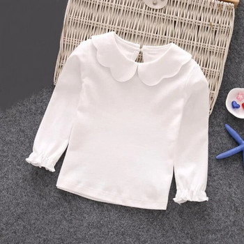 2024 Есен Пролет Ризи за малки момичета Памучна дантела Бяла детска тениска с дълъг ръкав Момиче Деца Бебешки горнища и блузи JW6100
