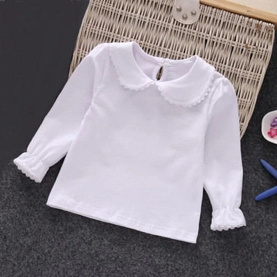2024 ősz tavaszi kislány ingek pamut csipke fehér hosszú ujjú gyermek póló lány gyerekeknek baba tipegő felsők és blúzok JW6100