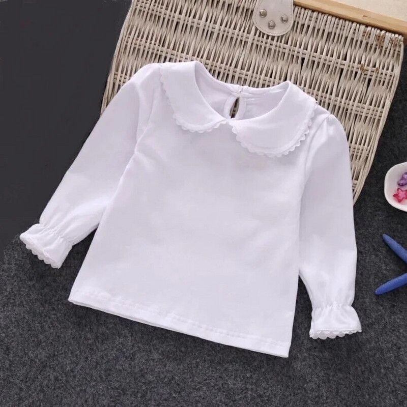 2024 ősz tavaszi kislány ingek pamut csipke fehér hosszú ujjú gyermek póló lány gyerekeknek baba tipegő felsők és blúzok JW6100