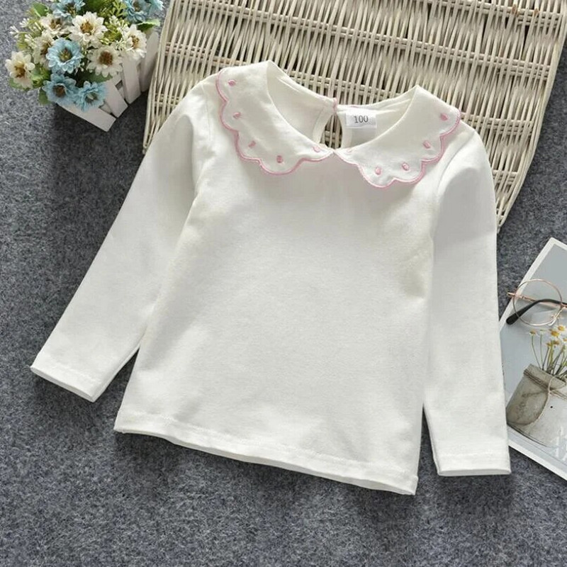 2024 ősz tavaszi kislány ingek pamut csipke fehér hosszú ujjú gyermek póló lány gyerekeknek baba tipegő felsők és blúzok JW6100