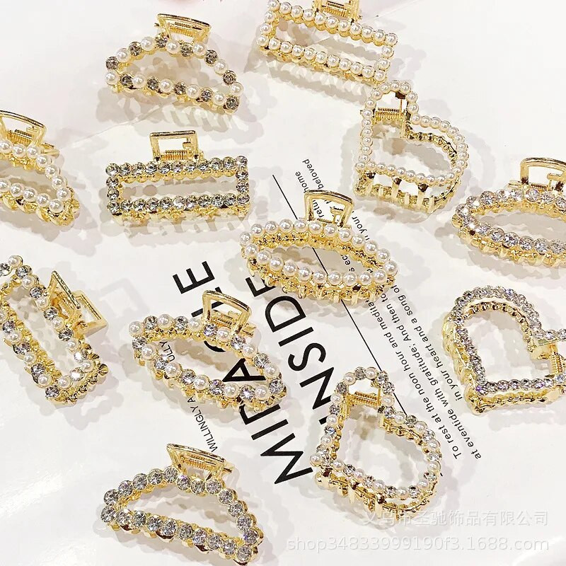 Noi Femei Elegant Gold Hollow Geometric Metal Gheare Păr Perle Agrafe pentru păr Bentita Ac Hair Crab Accesorii pentru păr la modă