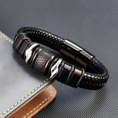 2023, stil nou dominator, accesoriu combinat țesut manual, brățară din piele pentru bărbați din oțel inoxidabil, bijuterii de modă pentru bărbați, comerț cu ridicata