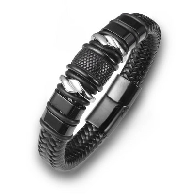 2023, stil nou dominator, accesoriu combinat țesut manual, brățară din piele pentru bărbați din oțel inoxidabil, bijuterii de modă pentru bărbați, comerț cu ridicata