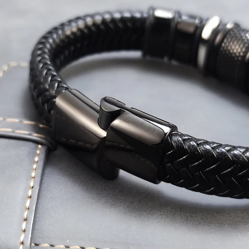 2023, stil nou dominator, accesoriu combinat țesut manual, brățară din piele pentru bărbați din oțel inoxidabil, bijuterii de modă pentru bărbați, comerț cu ridicata