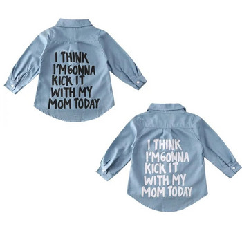 US Stock Прохождащо дете Бебе момиче Есенни дрехи Дънкова риза с дълъг ръкав Блуза Палто Риза Яке Печат на букви 2-7 години