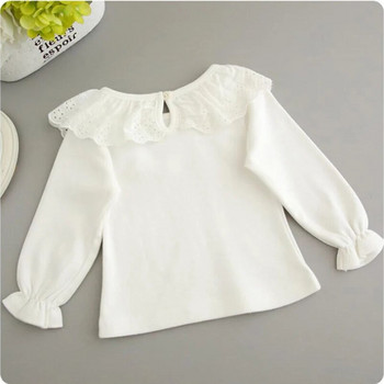 Ризи за момичета, пролет, есен, мода, дантелено деколте с волани, бебешки блузи за момичета, сладки корейски горнища с дълъг ръкав Детски детски дрехи 0-24