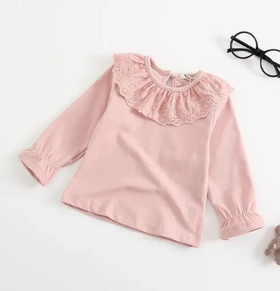 Tüdrukute särgid Kevad sügis Mood Ruffle pits Kael Beebi Tüdrukud Pluusid Pikad Varrukad Korea Topid Lapsed Lapsed Riided 0-24