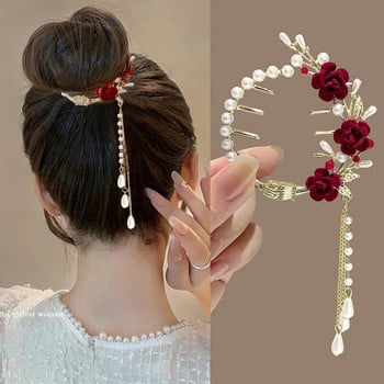 Γυναικείο κλιπ μαλλιών με φούντα λουλούδι Γυναικεία πεταλούδα στρας πέρλες μεταλλικά μαλλιά νύχι στρογγυλό κουλούρι Αλογοουρά Αξεσουάρ μαλλιών