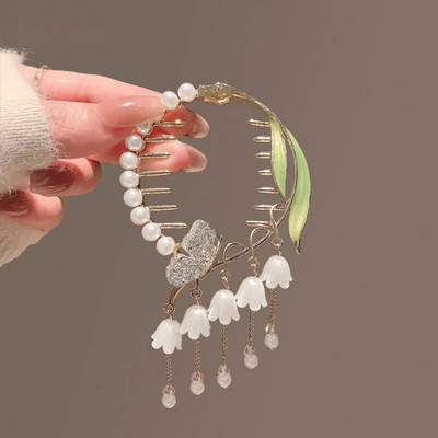 Cvjetna kopča za kosu s resicama Žene Dame Leptir Rhinestone Biser Metalna kandža za kosu Okrugla punđa Držač za rep Dodaci za kosu