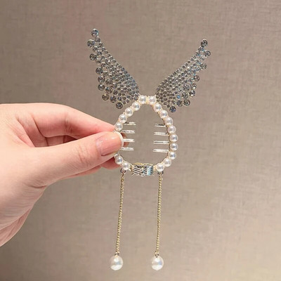 Cvjetna kopča za kosu s resicama Žene Dame Leptir Rhinestone Biser Metalna kandža za kosu Okrugla punđa Držač za rep Dodaci za kosu