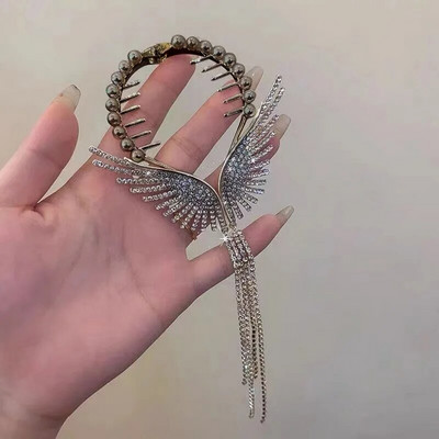 Cvjetna kopča za kosu s resicama Žene Dame Leptir Rhinestone Biser Metalna kandža za kosu Okrugla punđa Držač za rep Dodaci za kosu