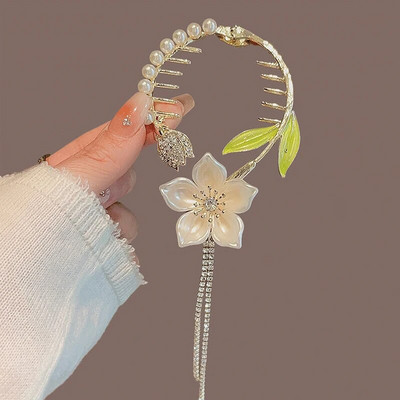 Cvjetna kopča za kosu s resicama Žene Dame Leptir Rhinestone Biser Metalna kandža za kosu Okrugla punđa Držač za rep Dodaci za kosu