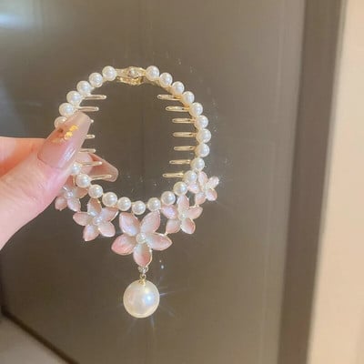 Cvjetna kopča za kosu s resicama Žene Dame Leptir Rhinestone Biser Metalna kandža za kosu Okrugla punđa Držač za rep Dodaci za kosu