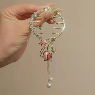 Cvjetna kopča za kosu s resicama Žene Dame Leptir Rhinestone Biser Metalna kandža za kosu Okrugla punđa Držač za rep Dodaci za kosu