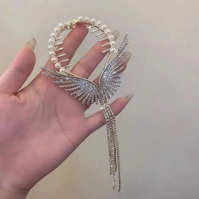 Cvjetna kopča za kosu s resicama Žene Dame Leptir Rhinestone Biser Metalna kandža za kosu Okrugla punđa Držač za rep Dodaci za kosu