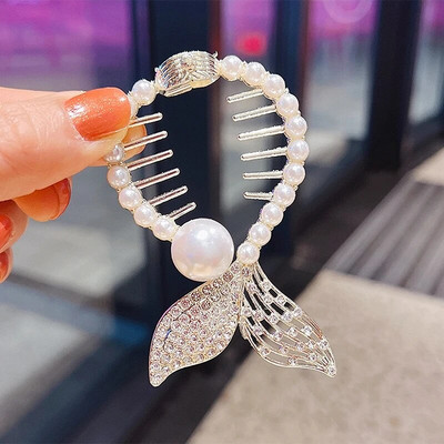 Cvjetna kopča za kosu s resicama Žene Dame Leptir Rhinestone Biser Metalna kandža za kosu Okrugla punđa Držač za rep Dodaci za kosu