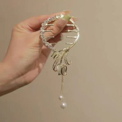 Cvjetna kopča za kosu s resicama Žene Dame Leptir Rhinestone Biser Metalna kandža za kosu Okrugla punđa Držač za rep Dodaci za kosu