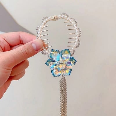 Cvjetna kopča za kosu s resicama Žene Dame Leptir Rhinestone Biser Metalna kandža za kosu Okrugla punđa Držač za rep Dodaci za kosu