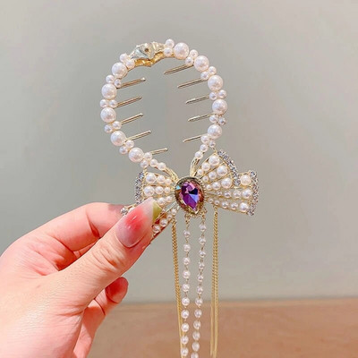 Cvjetna kopča za kosu s resicama Žene Dame Leptir Rhinestone Biser Metalna kandža za kosu Okrugla punđa Držač za rep Dodaci za kosu