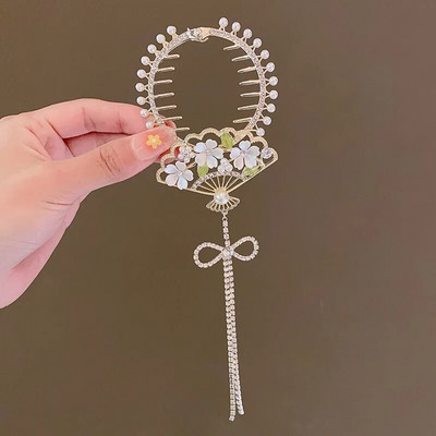 Cvjetna kopča za kosu s resicama Žene Dame Leptir Rhinestone Biser Metalna kandža za kosu Okrugla punđa Držač za rep Dodaci za kosu