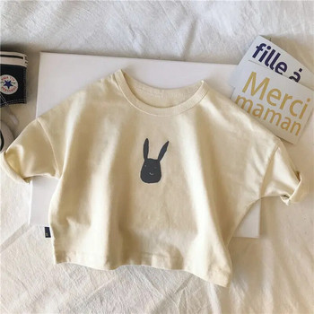 Тениска за момчета и момичета Детска риза със заек с карикатура Детски горнища Бебешки тениски с дълъг ръкав в корейски стил 2024 Пролет Есенно облекло