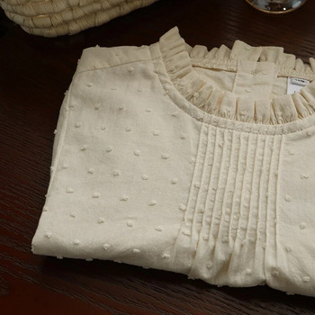 100% памук за момичета, есенна блуза с кръгло деколте и дълги ръкави, нови детски елегантни бели горнища, детско облекло TZ347