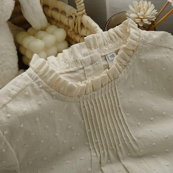 Φθινοπωρινή μπλούζα με μακρυμάνικη λαιμόκοψη από 100% βαμβάκι για κορίτσια, νέα παιδικά κομψά λευκά μπλουζάκια Παιδικά ρούχα TZ347