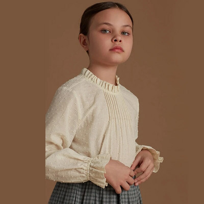 100% pamuk, bluza s okruglim izrezom i dugim rukavima za djevojčice, jesenska nova dječja elegantna bijela majica, dječja odjeća TZ347